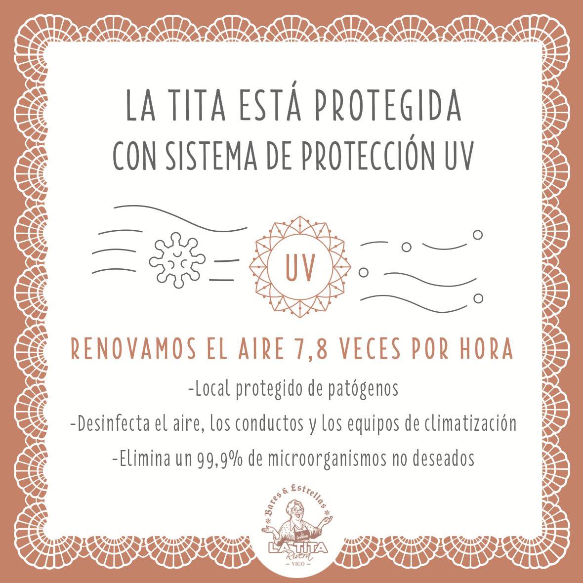 ¡Para nosotros lo más importante es que en <a href="/LaTitaVigo/">La Tita Rivera Vigo</a> estés cómodo y seguro! ¡Te esperamos!
#calidaddelaire #latitariveravigo #baresdevigo #salud #proteccionuv