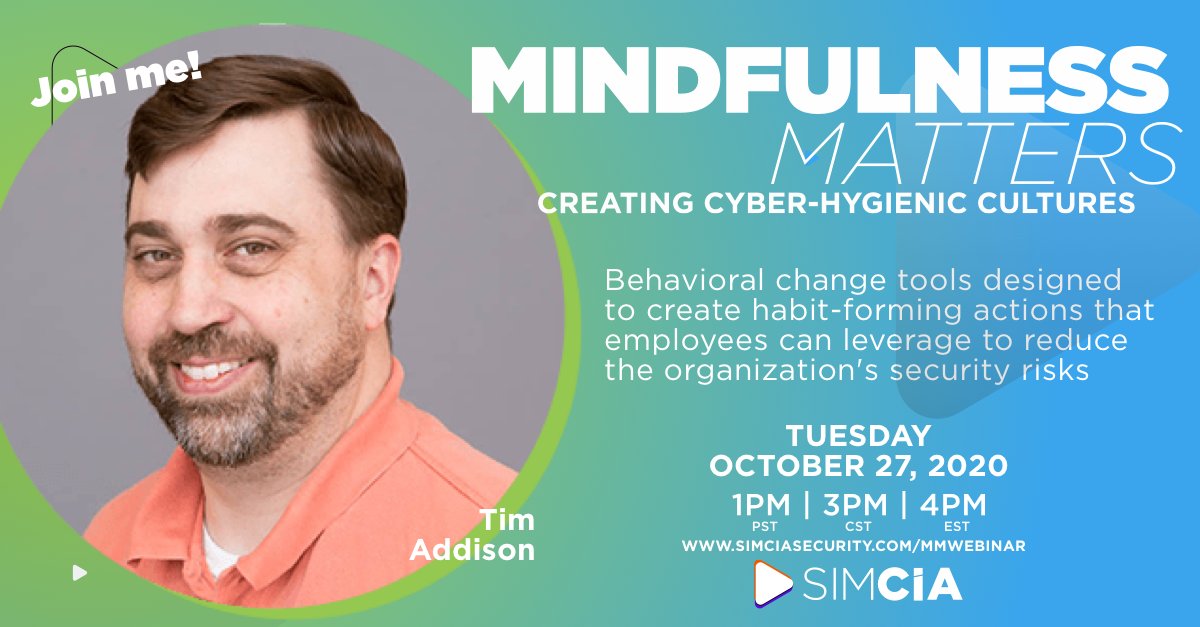 Join our resident expert in all things Cyber, Tim Addison
Security Education, Training, and Awareness Expert, specializing in Incident Management.

► Tuesday, October 27th
► 1PM PST | 3PM CST | 4PM EST
Register: bit.ly/3kcdI0P
