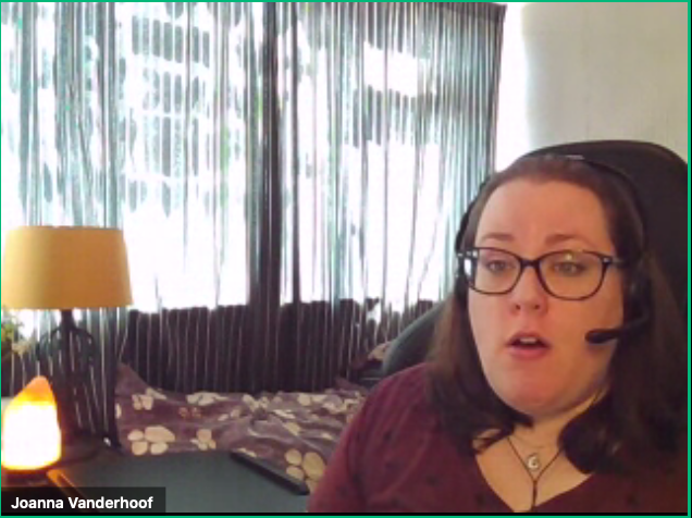 UNISONdm's tweet photo. Joanna Vanderhoof, an activist from Eastern region disabled members and the national disabled members committee shares her experience of working from home during Covid 19 #DisabilityLive https://t.co/xqDf89AAla