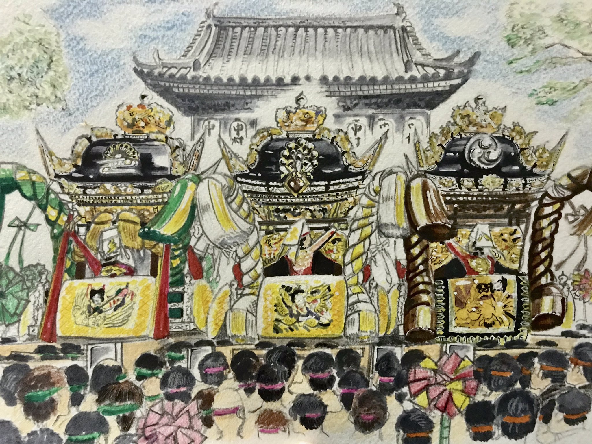 Muraneru 10月25日から 播州の秋祭りアートフェス の灘市民センターでの展示が始まります ぜひお運びください こちらは出展作品の1つです 播州の秋祭りアートフェス 灘のけんか祭り 播州秋祭り 姫路市 イラスト T Co 7lleiqiokj