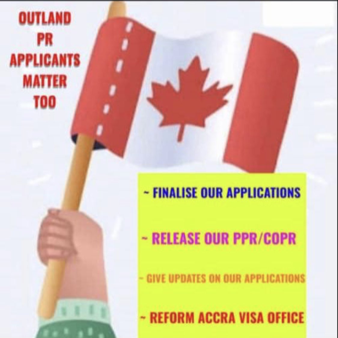 Stephanieiphie1's tweet image. Many Canada PR application files both paper/online domiciled in Accra visa office remain unattended too. Our Applications matter too! @marcomendicino @CanHCGhana @CitImmCanada 
@CitImmCanada #ReleasePPR
#outland_PR_applicants 
#outland_PR_applications