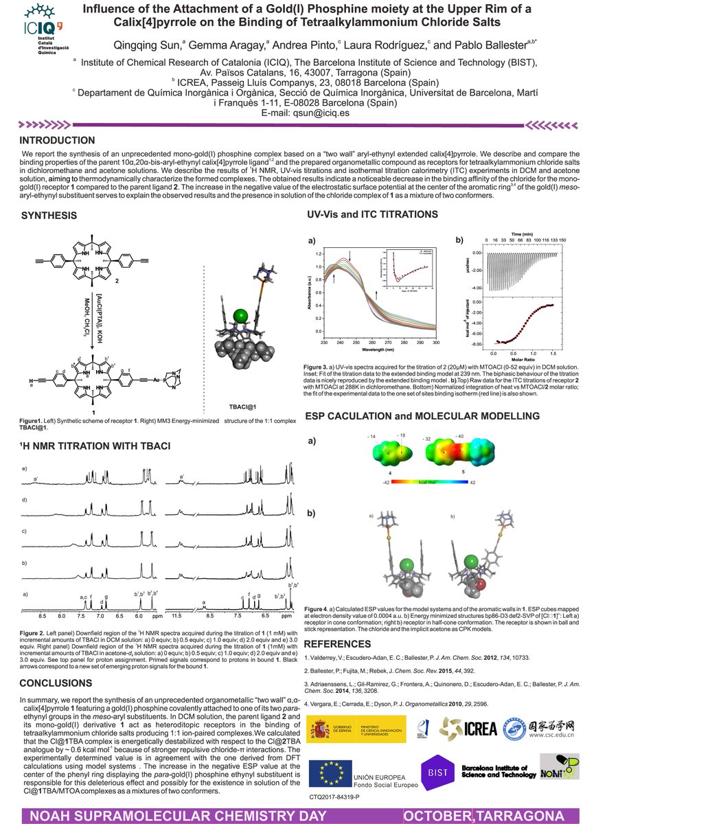 I am excited to show my work titled 'Influence of the Attachment of a Gold(I) Phosphine Moiety at the Upper Rim of a Calix[4]pyrrole on the Binding of Tetraalkylammonium Chloride Salts'#suprachemday