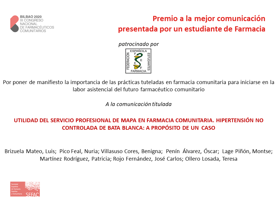 SEFAC_aldia's tweet photo. Premio a la mejor comunicación presentada por un estudiante de Farmacia #SEFACvirtual2020 https://t.co/09PnAu61E0