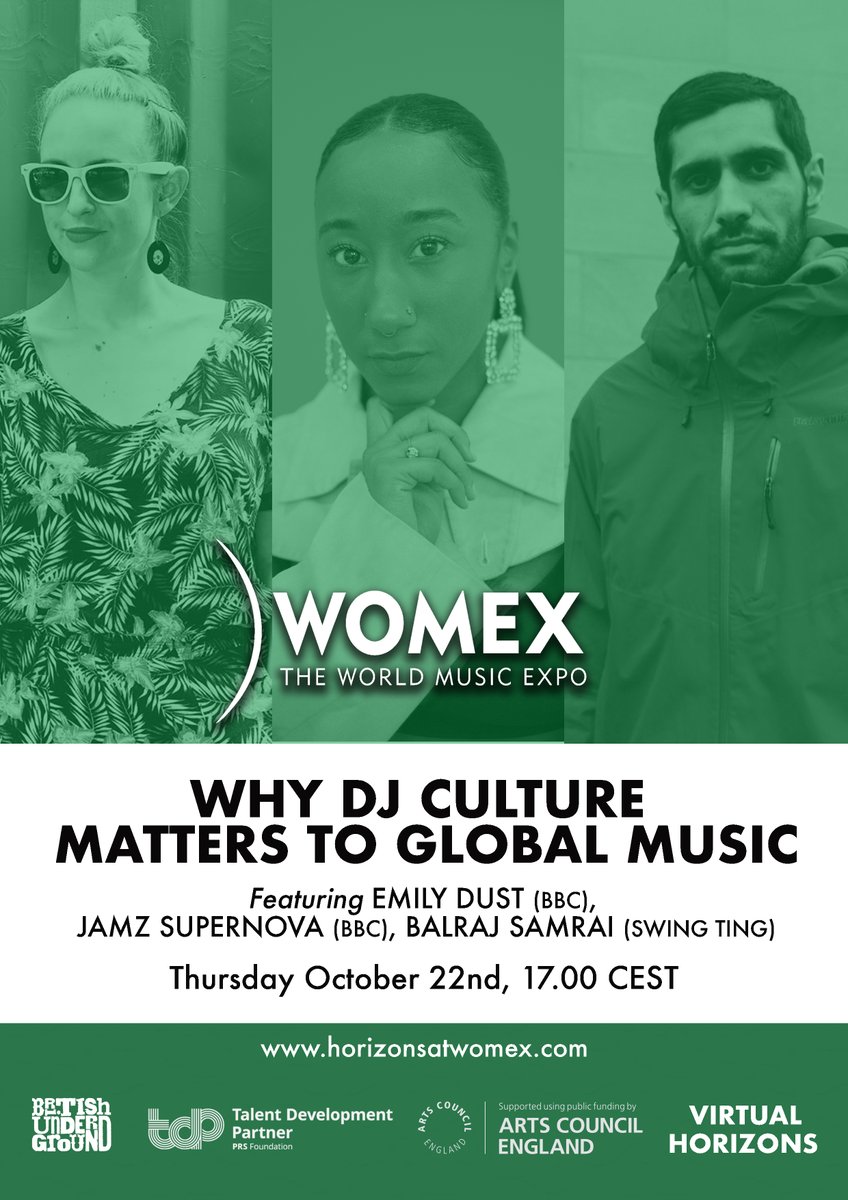 British Underground (@b_undergr0und) on Twitter photo BU has co-produced the 'Why DJ Culture Matters To Global Music' panel for <a href="/womex/">Womex</a> which goes live today (5pm CEST) featuring <a href="/EmilyDust/">Emily Dust</a>, <a href="/jamzsupernova/">jamzsupernova</a> & <a href="/deejaysamrai/">Balraj Singh Samrai</a> (<a href="/SwingTing/">Swing Ting</a>).
MORE INFO on our schedule at: horizonsatwomex.com BU has co-produced the 'Why DJ Culture Matters To Global Music' panel for <a href="/womex/">Womex</a> which goes live today (5pm CEST) featuring <a href="/EmilyDust/">Emily Dust</a>, <a href="/jamzsupernova/">jamzsupernova</a> & <a href="/deejaysamrai/">Balraj Singh Samrai</a> (<a href="/SwingTing/">Swing Ting</a>).
MORE INFO on our schedule at: horizonsatwomex.com