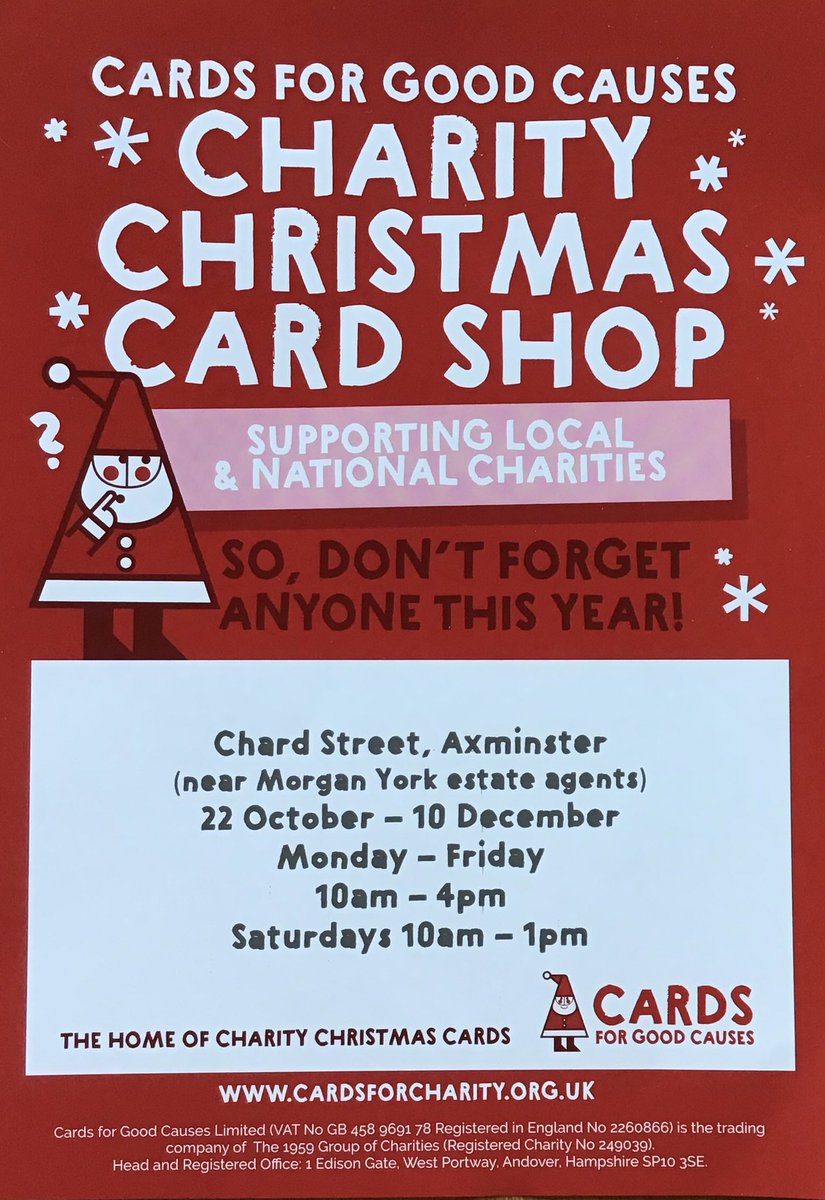 🎄We are now open (next door to #FriendsofARC shop) and have seen our first #Christmas shoppers, thank you! Lots of cards to choose from and more Christmassy goodies arriving all the time. See you soon..<a href="/cardsforcharity/">Cards for Good Causes</a> <a href="/CFGCAxminster/">Axminster CFGC</a> #MorganYork #georgeaxminster <a href="/southcoastinns/">South Coast Inns</a>