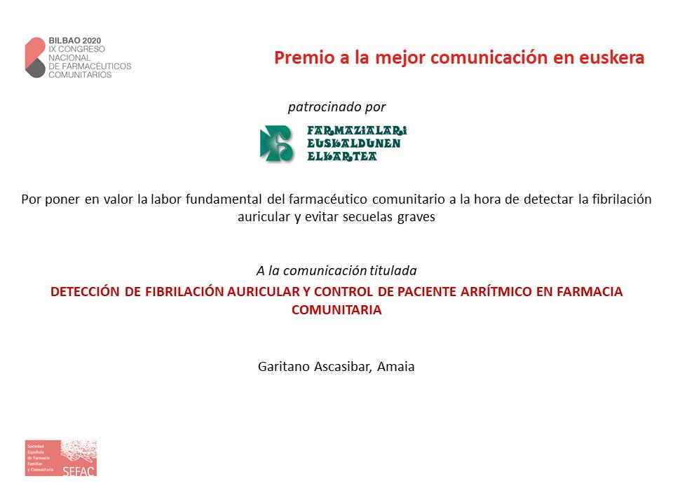 SEFAC_aldia's tweet photo. Premio a la mejor comunicación en Euskera #SEFACVirtual2020 https://t.co/6YBciASGtU
