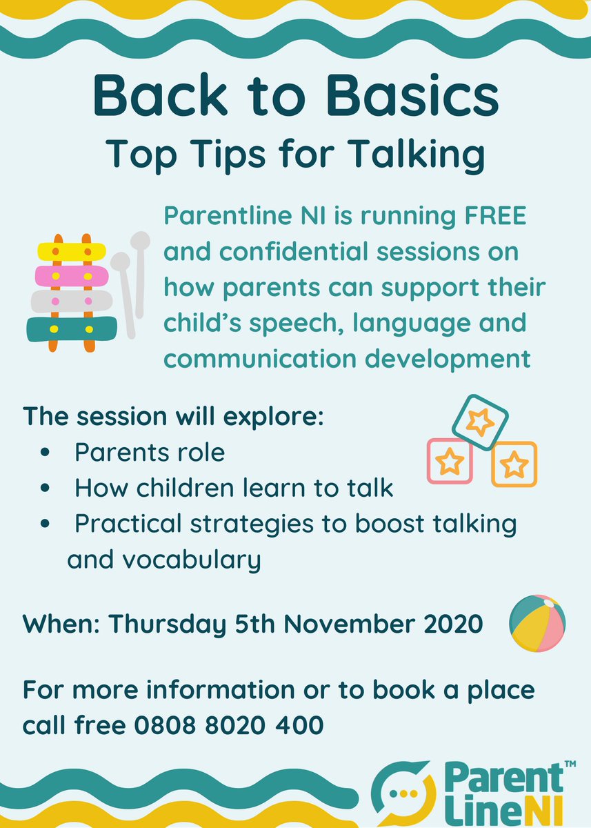 ChildreninNI's tweet photo. Parentline NI is running FREE and confidential sessions on how parents can support their child’s speech, language and communication development.  For more information or to book a place call 0808 8020 400 https://t.co/VP6TR8p52T