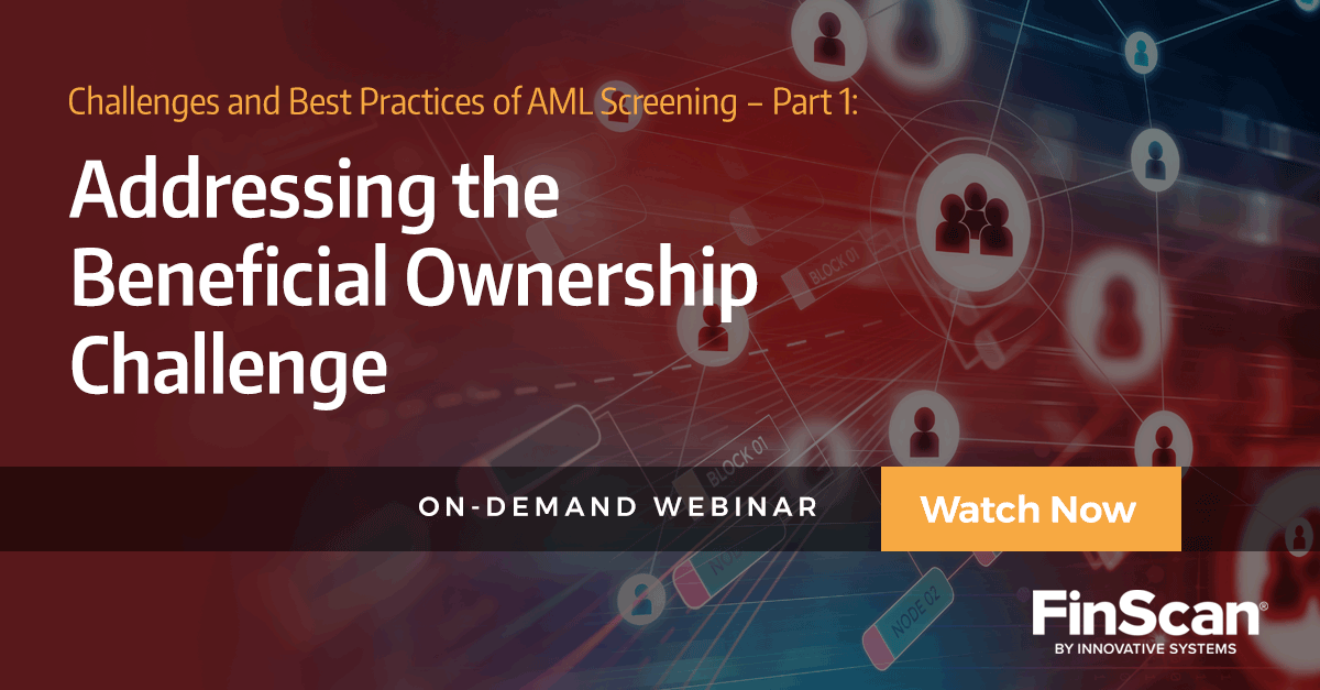 FinScan's tweet photo. Did you miss our webinar about automating the #BeneficialOwnership due diligence workflow? Watch now to discover practical approaches to address #UBO challenges: https://t.co/cEFpYewn9Z https://t.co/yPQmTeHa6V
