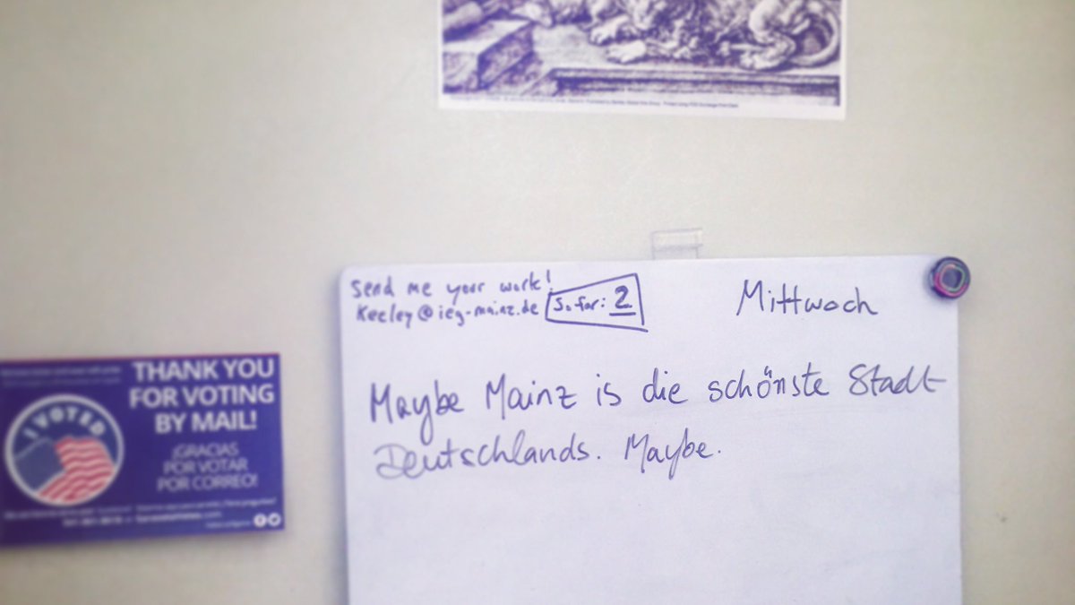 Art of the hallway of 2nd floor @IEG_Mainz : „Maybe #Mainz is die schönste Stadt Deutschlands. Maybe.“ #funwithfellowfellows #alwaysafellow #dissertating #phdlife #ieglife #ieg_dhlab/#dhlab_ieg #dh #fellowlife @DHLab_IEG #epigrammetry #epigrammetryontheroad