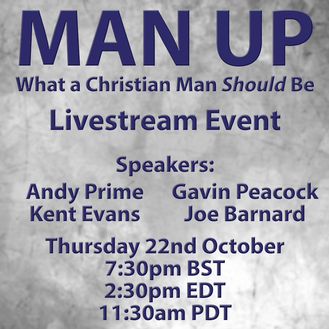 Live stream Tonight at 7:30pm

Panel dscussion on biblical manhood this evening at 7:30pm hosted by our friends at CFP. Check out the link below: -
m.youtube.com/watch?v=b1L2Uu…

Related books at discount are available here: -

evangelicalbookshop.co.uk/search?page=2&…