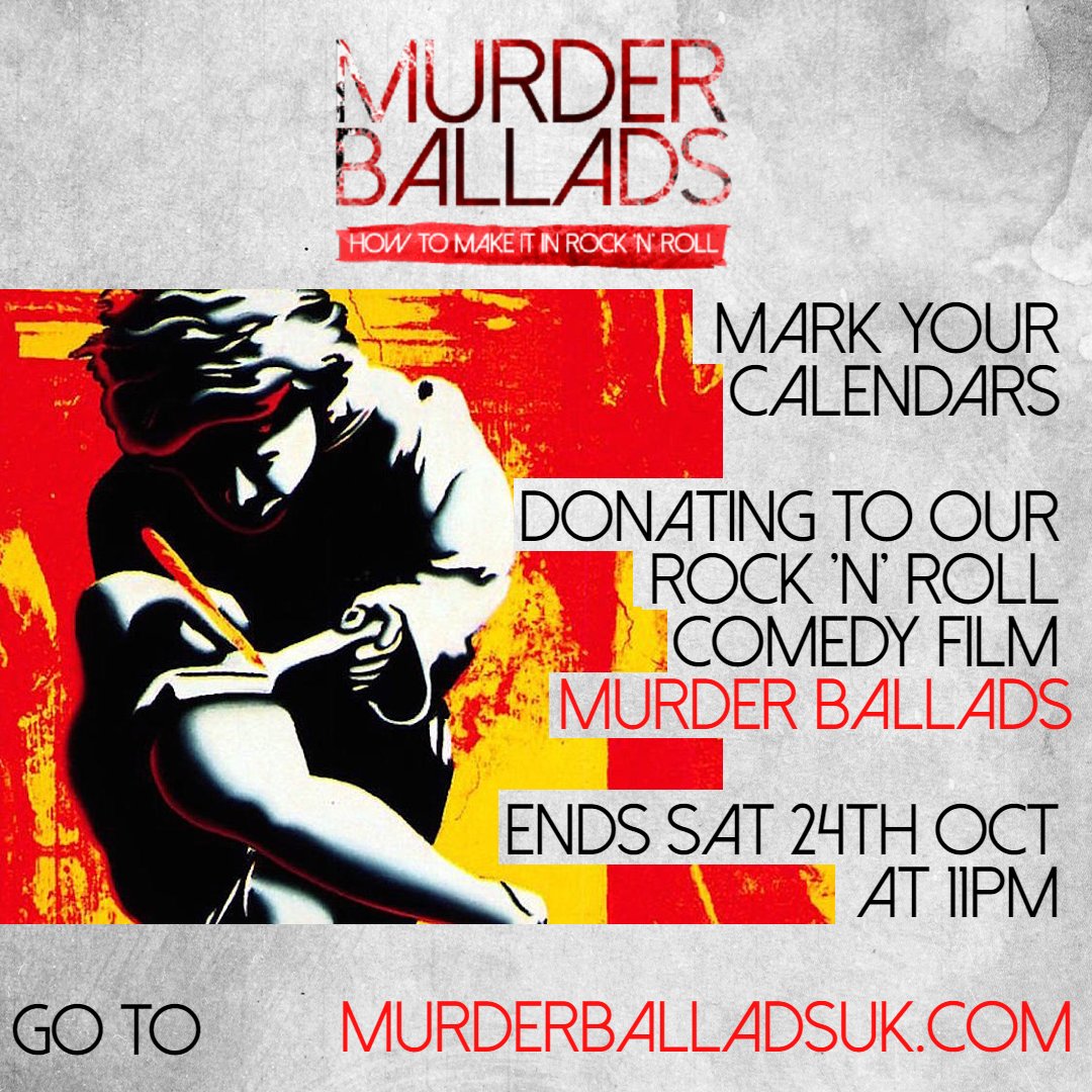 Mark your calendar. Our crowdfunder for MURDER BALLADS is closing at 11pm on Saturday 24th October. Only a couple of days left, if you want to donate go to murderballadsuk.com #JoinTheBand #MakeTheFilm #MurderBalladsUK #rock #metal #rocktober #comedy #indiefilm #crowdfunding