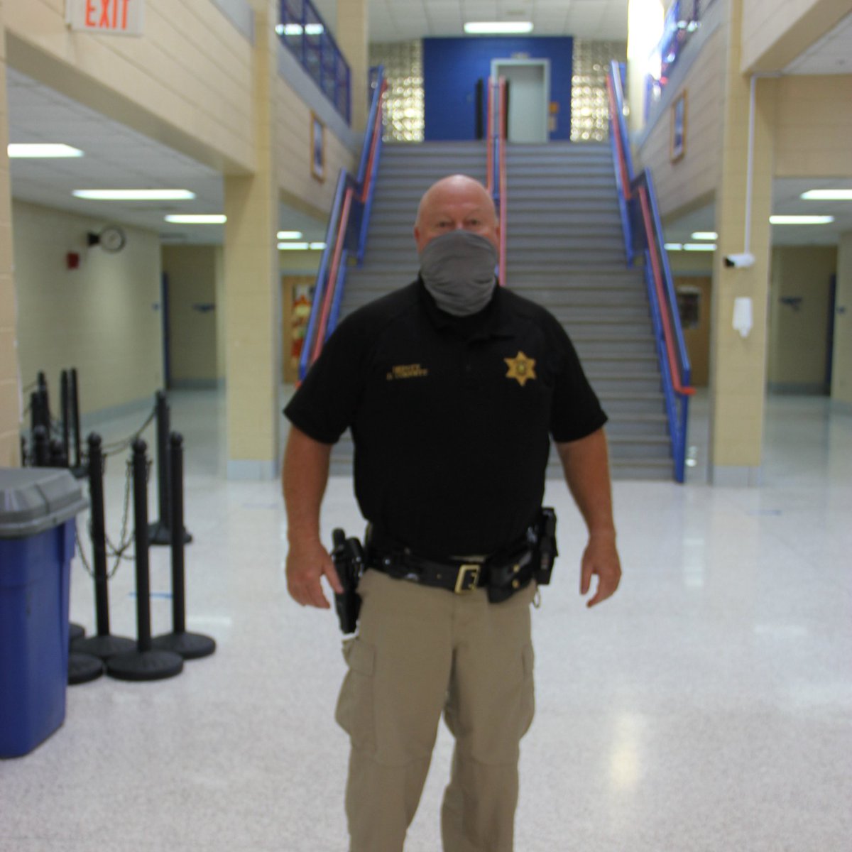 Shoutout to SRO David Cornett, seen here walking the halls of Southwestern High School. We see you, SRO Cornett!