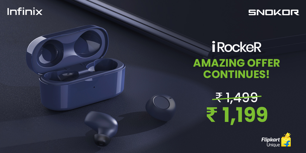 InfinixIndia's tweet photo. Festivity continues for a few more days! Make the best use of this offer even after the Flipkart Big Billion Days are over. So, Hurry! Grab your #Irocker buds at just ₹1,199 on Flipkart now.
Click here: https://t.co/9HX3hx4SN9
#Earbuds
#SoundsLikeNeverBefore
#SoundsLikeSnokor https://t.co/KuKzfcv1ED