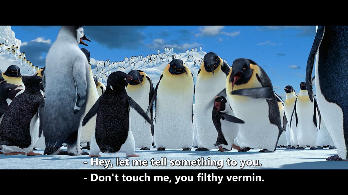 love how after that old emperor penguin slaps the adelie aLL THE ADELIES GO AT HIM SCREAMING
