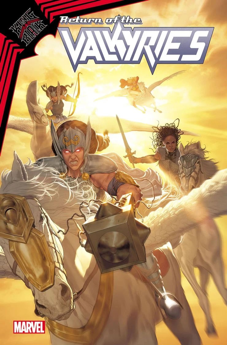 OK NOW WE'RE TALKING! Also is that Tessa's Valkyrie? AND MOONSTAR!!! Hand this book over. Oh, and the Sentry. UGH.KING IN BLACK: RETURN OF THE VALKYRIES #1 & 2(OF 4)JASON AARON & TORUNN Grønbekk (W) • NINA VAKUEVA (A)