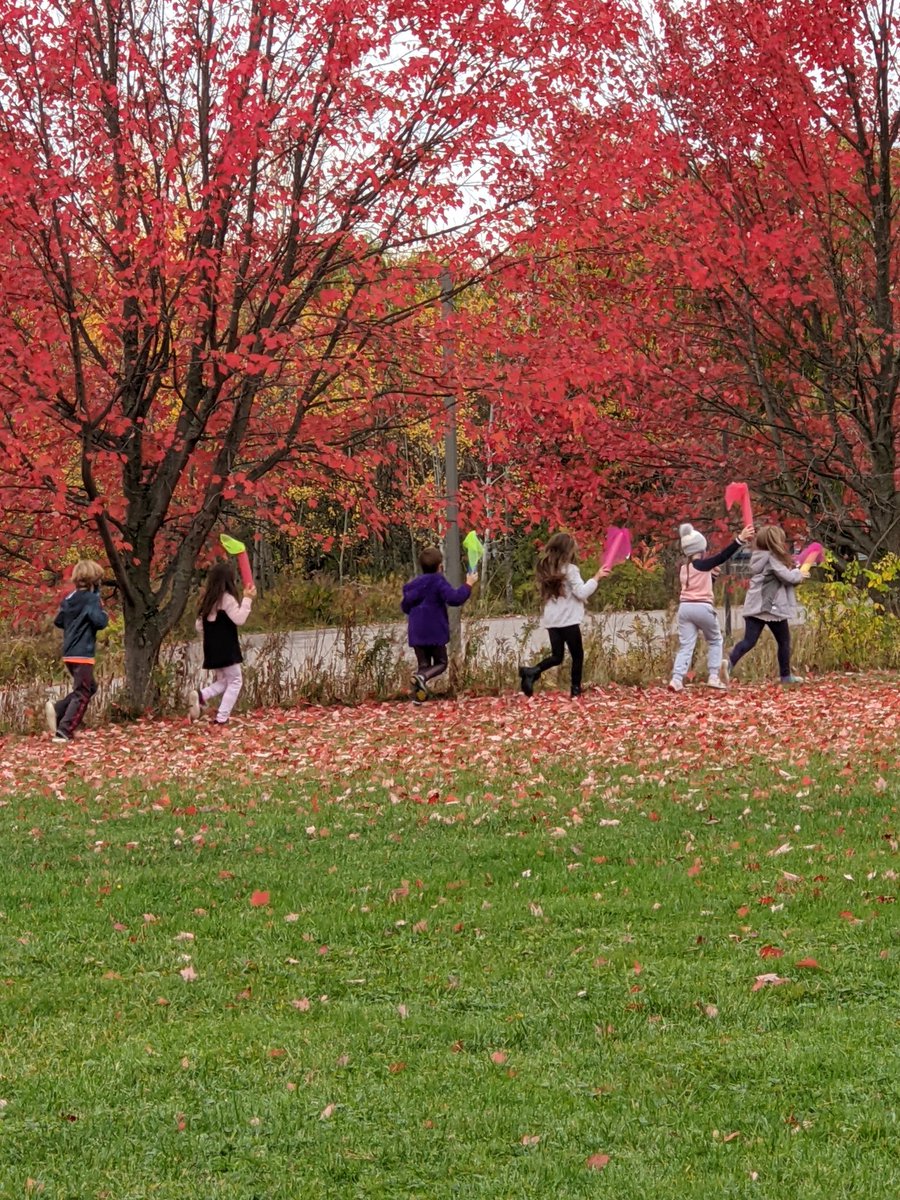 A great fall shot of some of my first and second graders doing an Olympic torch run with the beautiful trees behind them in Vermont. #wsdvt #cvsdvt