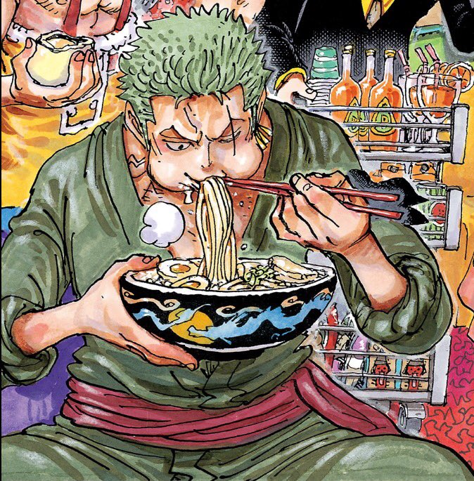 En plus lors du colorspeed on voit zoro mangé un ramen avec un dragon bleu dessus  el famoso monsieur Kaido