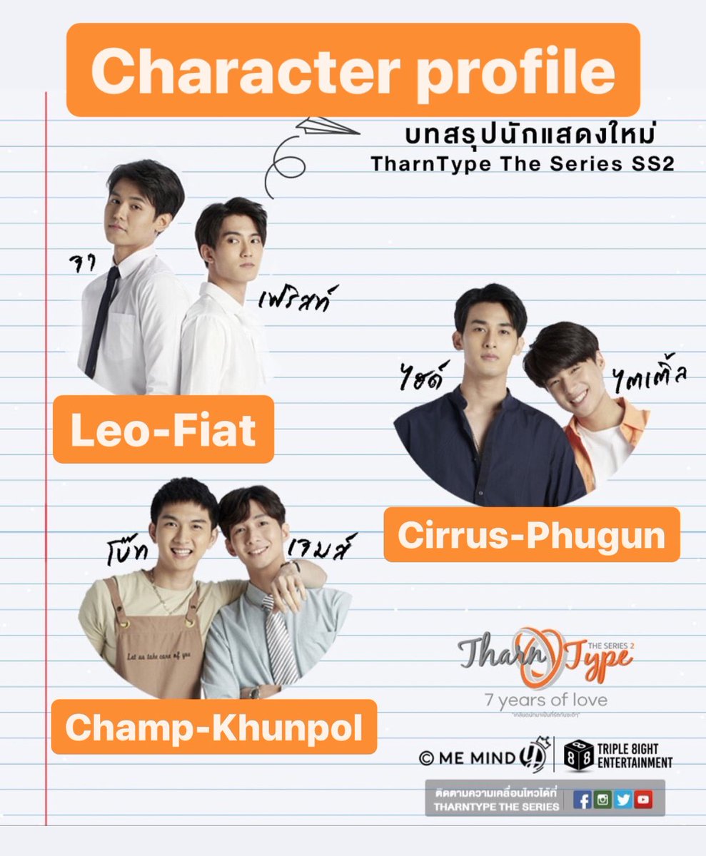 [Translation]TharnType the series Season 2: New characters' background stories and profile, according to P’Mame’s words in Yicon Thailand:Fiat, Leo, Cirrus, Phugun, and Khunpol[A thread] #TharnTypeTheSeriesSS2  #first_fh  #japhachara  @Titletnt  #HaiiLife  @Sixsuperstars