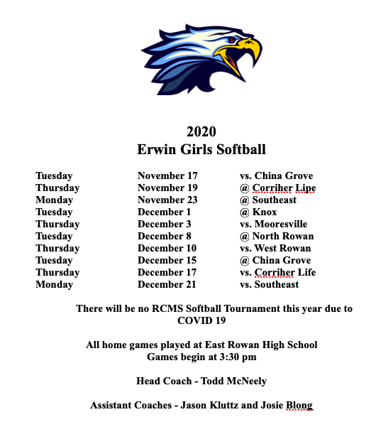 Fall Sports Schedules - 2020 - Erwin Middle School