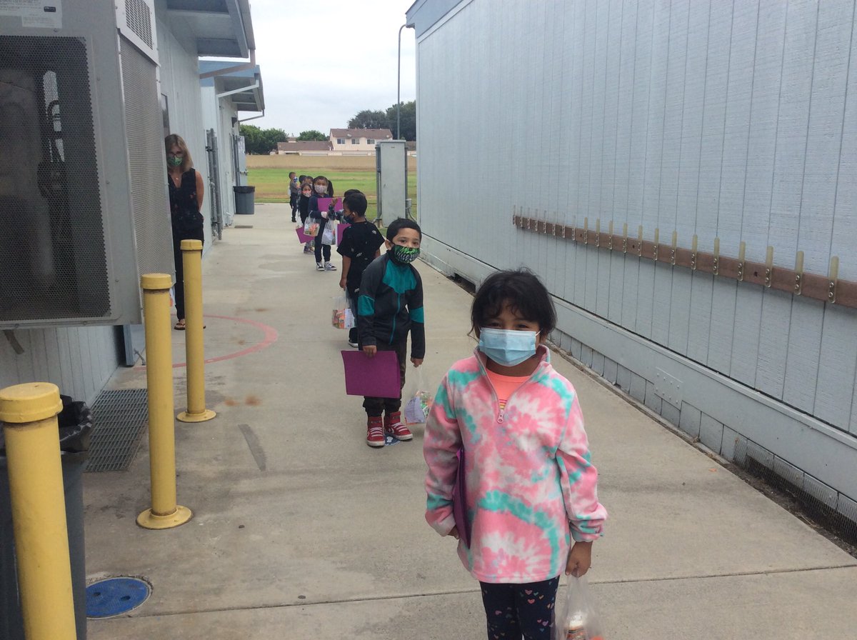 Our little Meairs Eagles social distancing as they line up to go home.