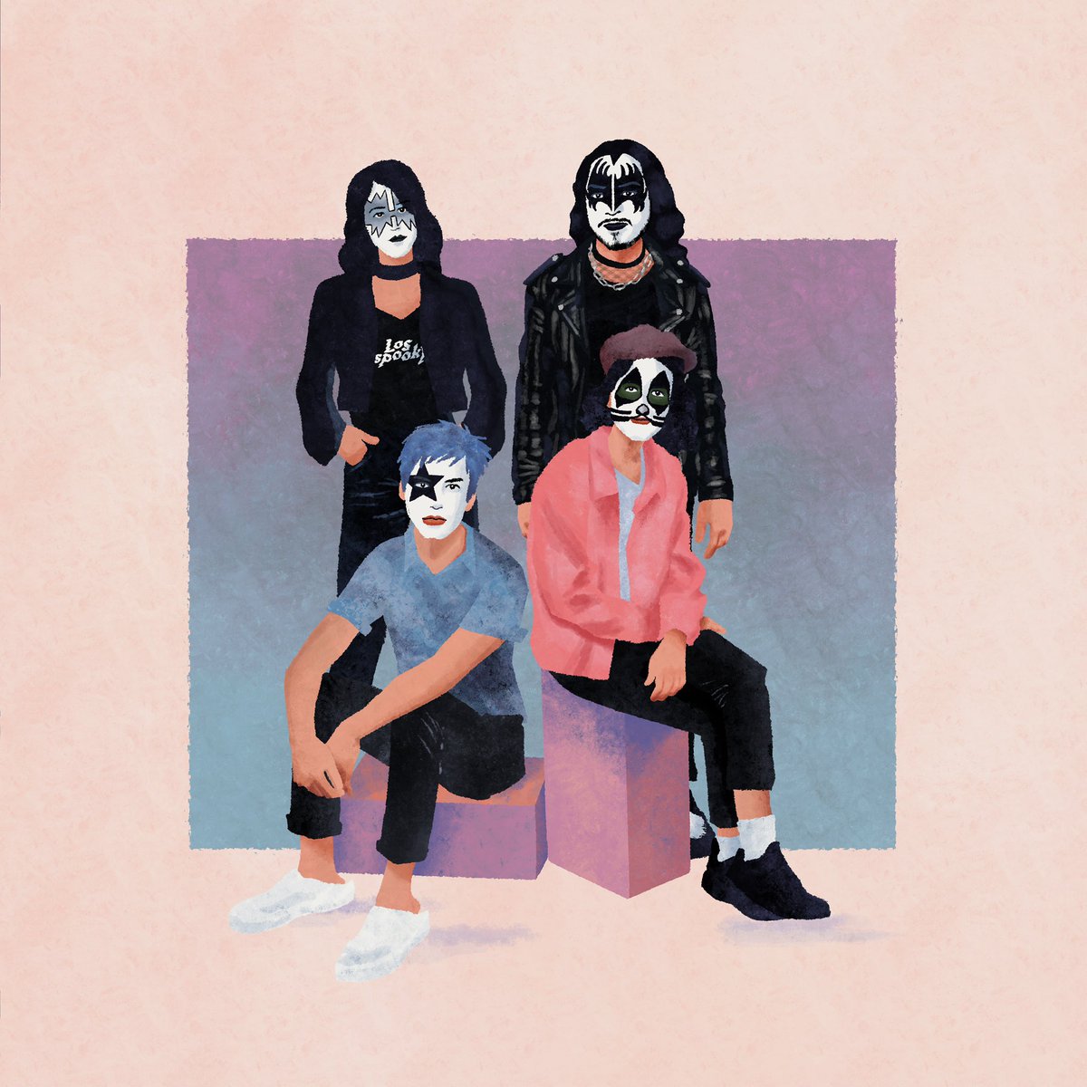 thomastakuya's tweet photo. Los Espookiss. Los Espookys (HBO) but with Kiss face paint. If you haven’t watched the show, it’s perfect for spooky season. Igualmente hilarante y horripilante. - Halloween Costume Ideas 2020 #comic #comics #illustration #zine  #halloweencostumeideas https://t.co/9TJUo3BJX9