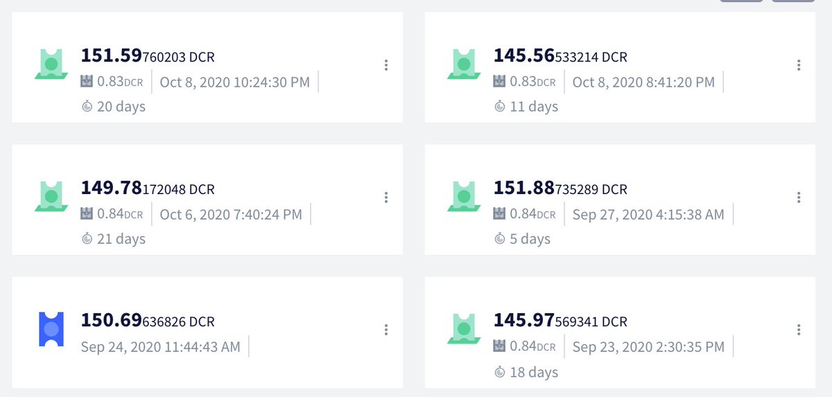14/ Staking & Governance (3/6)Tickets are locked up DCR that give their owner voting rights in all of Decred's governance systems, while helping secure the network and earning rewards.