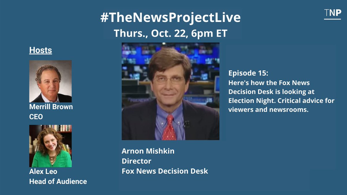 arnonmishkin's tweet image. Looking forward to a discussion of Election night coverage with @tnp, hosts: @merrillbro &amp;amp; @AlexMLeo

Watch Live or Later: 
FB: facebook.com/TheNewsProject…

YT: youtube.com/watch?v=4jQpv9…

TW: Live on Thurs
