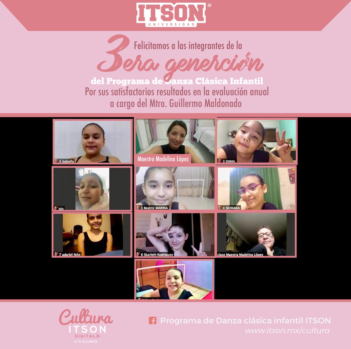 Felicitaciones a las 3 generaciones del Programa de Danza Clásica Infantil por los resultados satisfactorios en la evaluación anual a cargo del Mtro. Guillermo Maldonado.
