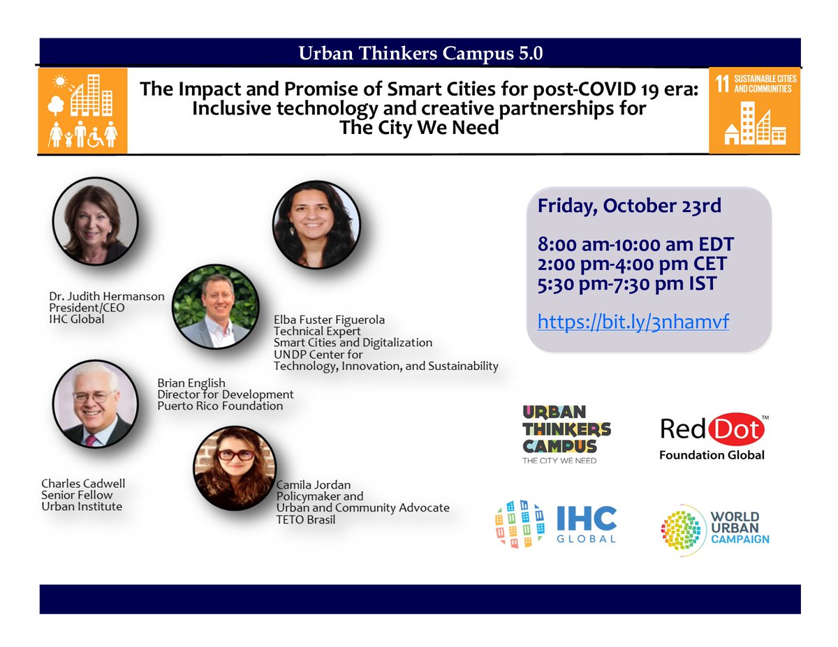 IHC Global (@ihc_global) on Twitter photo Join us & @pinthecreep for the 2nd day of our UTC on Smart Cities in the post-COVID era! <a href="/UNHABITAT/">UN-Habitat</a> <a href="/urbancampaign/">World Urban Campaign</a>.
Join us to discuss inclusive #smartcities w/ <a href="/ChasCadwell/">Charles Cadwell</a> <a href="/Efusterf/">Efusterf</a> @camila_s_jordan <a href="/BrianDEnglish/">Brian English</a> <a href="/JudithHermanson/">Judith Hermanson</a>
Register here: bit.ly/2HoDd0n Join us & @pinthecreep for the 2nd day of our UTC on Smart Cities in the post-COVID era! <a href="/UNHABITAT/">UN-Habitat</a> <a href="/urbancampaign/">World Urban Campaign</a>.
Join us to discuss inclusive #smartcities w/ <a href="/ChasCadwell/">Charles Cadwell</a> <a href="/Efusterf/">Efusterf</a> @camila_s_jordan <a href="/BrianDEnglish/">Brian English</a> <a href="/JudithHermanson/">Judith Hermanson</a>
Register here: bit.ly/2HoDd0n