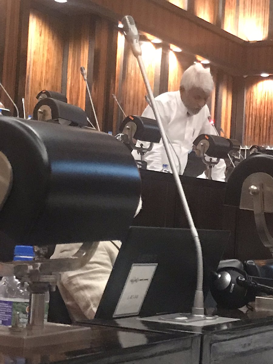 HarshadeSilvaMP's tweet photo. SLMC Naseer Ahamed makes a 5 minute speech using time given by the Government praising them. He was shouted down but gave an indication of what’s to come at the vote. President @GotabayaR is this the plan? To purchase the required number of Muslim MPs? 🤬🤬🤬 https://t.co/SBc0YSL3fT