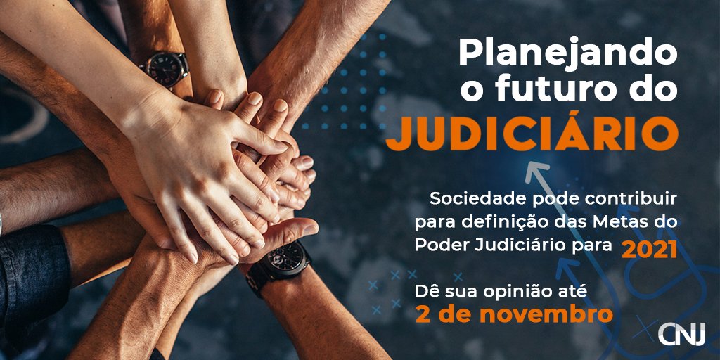 CNJ_oficial's tweet photo. As #MetasNacionais são um compromisso firmado pelos tribunais brasileiros para a melhoria da prestação jurisdicional. A sociedade pode contribuir para a formulação das metas para os cinco ramos de Justiça e para o @STJnoticias e @TST_Oficial https://t.co/fm5VA35R2y https://t.co/OnBhmjQdKd