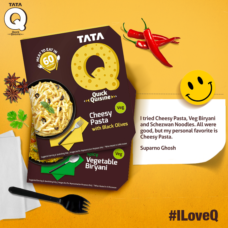 TataQIndia's tweet photo. Thank you for the review, Suparno! So grate that you loved our Cheesy Pasta! #ILoveQ
•
•
•
#HeatToEat #60Seconds #HeatToEatIn60Seconds #TataSmartFoodz #TataQ #QuickQuisine #GreatTastein60Seconds #OpenHeatEat #ReadyToEat #Cravings #Foodstagram #Foodgasm #Instafood #FoodDelivery https://t.co/eKmYYrsJ9i