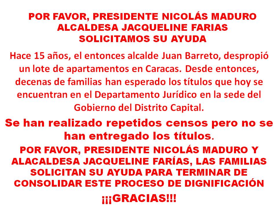 POR FAVOR, CONTAMOS CON USTED PRESIDENTE MADURO Y LA ALCALDESA JACQUELINE FARIAS..  @NicolasMaduro @dcabellor @drodriven2 @JacquelinePSUV @VillegasPoljak  @gladysrequena @nicmaduroguerra @SoyAranguibel @RoqueValero #VenezuelaMotorProductivo #ViviendaParaelPueblo #JuevesDeVivienda
