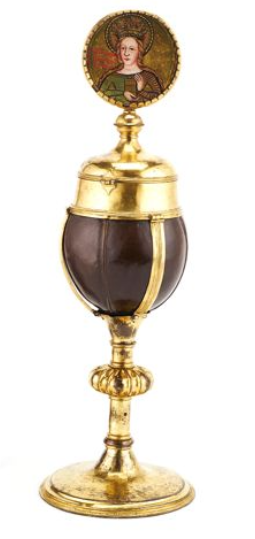 This is why relics of saints' bodies were kept and revered, used like radios to tune prayer in to a saint's own frequency. Prayers for healing were very common, and entire healing rituals developed around reliquaries, like this coconut cup reliquary featuring Mary Magdalene.