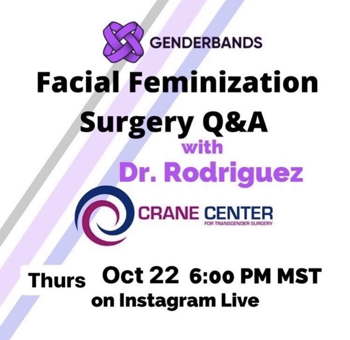 crane_cts's tweet photo. Dr. Rodriguez will be doing a #FFS Q&A with @genderbands on their Instagram Live TODAY to answer any questions that you have regarding FFS🌟
Make sure to tune in TODAY, Thursday, October 22nd at 5:00 PM PST/7:00 PM CST🤓
#CraneCTS #GenderAffirmation #GenderConfirmation #MTF https://t.co/u1hQeFOlEn