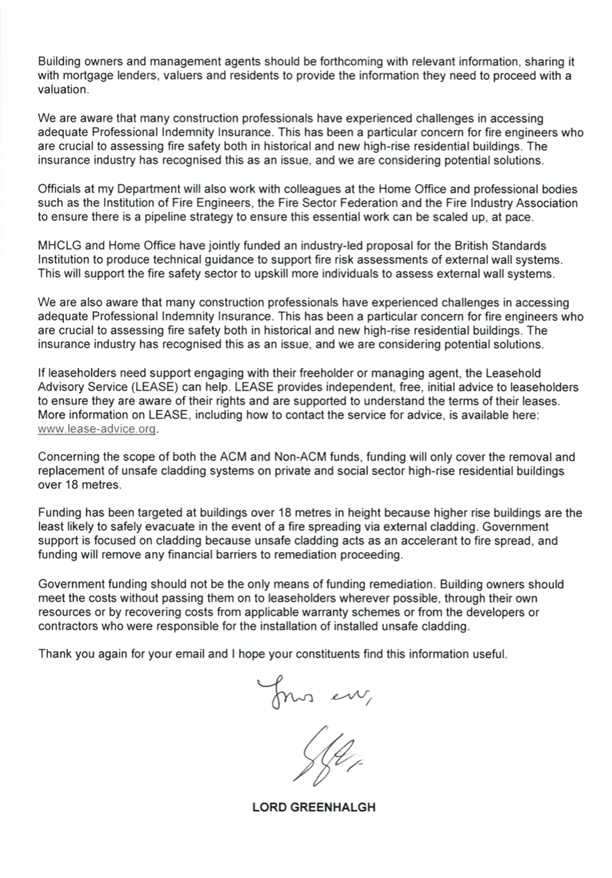 NEWS: Thread - I have finally received a response from  @mhclg to my letter outlining concerns over  #firesafety the  #claddingscandal & the crisis facing  #leaseholders. The letter clearly shows the Govt's failure to appreciate the urgency of this 1/4 