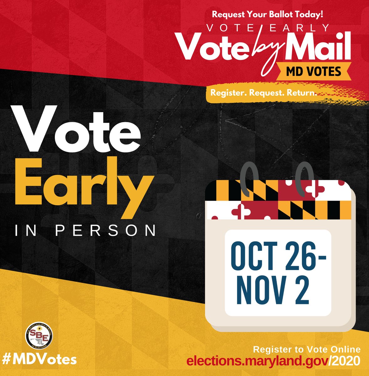 MDCounties's tweet image. Early voting runs from Mon, October 26th through Mon November 2nd from 7 a.m. until 8 p.m.—Sat. &amp;amp; Sun. too! Find your local vote center at elections.maryland.gov #MDvotes