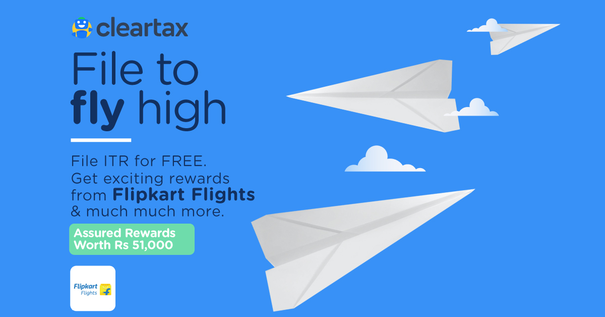 _cleartax's tweet photo. Take a rewarding flight!
Click https://t.co/YwCpwaVMDE and file before 31st Oct!
Get Assured Rewards Worth Rs 51000.
Exciting rewards from Flipkart Flights and much much more are waiting for you. Hurry! File your ITR and enjoy ALL THE REWARDS!
#ITR #ItsFilingSeason https://t.co/0FBz87nBiq