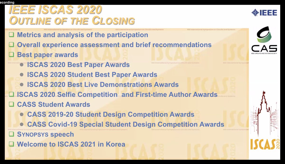 FakhrulZR_UPM's tweet photo. @IEEEISCAS #ISCAS2020 lowering down the curtain. Very colorful virtual Awards and Closing Ceremony. And now, over to Korea for #ISCAS2021
@ieeecassociety https://t.co/CPUS4JxNQC