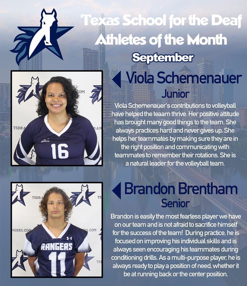 _LanguageForAll's tweet image. Congratulations to the September Athletes of the Month Viola Schemenauer and Brandon Brentham! #TSDrangers #wearetsd #TSDF #TSD #deaf
