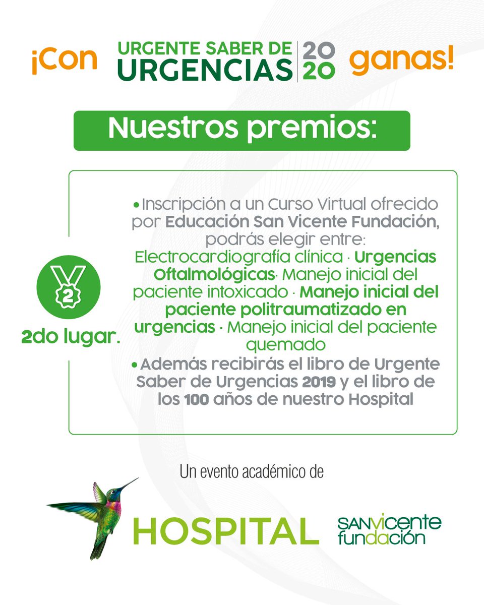 sanvicentefund's tweet photo. Cuándo twitteas tus reflexiones con el numeral #SaberDeUrgencias2020 participas por nuestros premios🥇🥈🥉 https://t.co/xtruGizFJ5