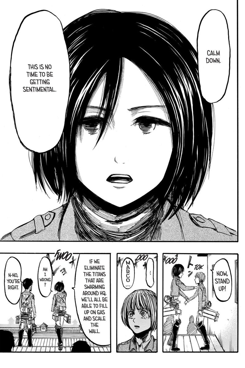 mikasa didn't blame armin, even a bit, after what happened with eren. she understood that it wasnt the right time to be emotional. she also understood, not only her, but armin too got affected by the loss of their best friend.