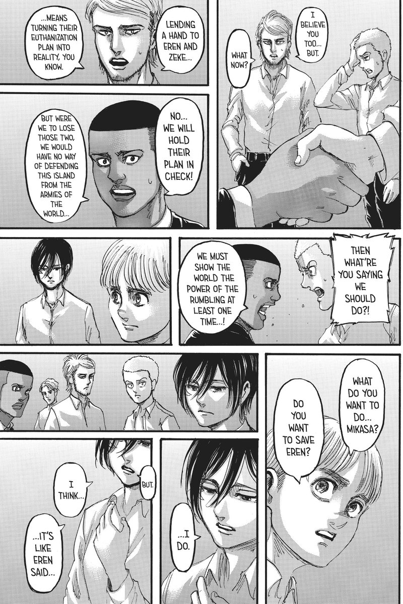 this part where armin asked mikasa what does she want to do, i wasnt surprised but i was also moved. like they had this discussion about eren, and then armin noticed, the person who got emotionally affected the most by what happened that time was mikasa.