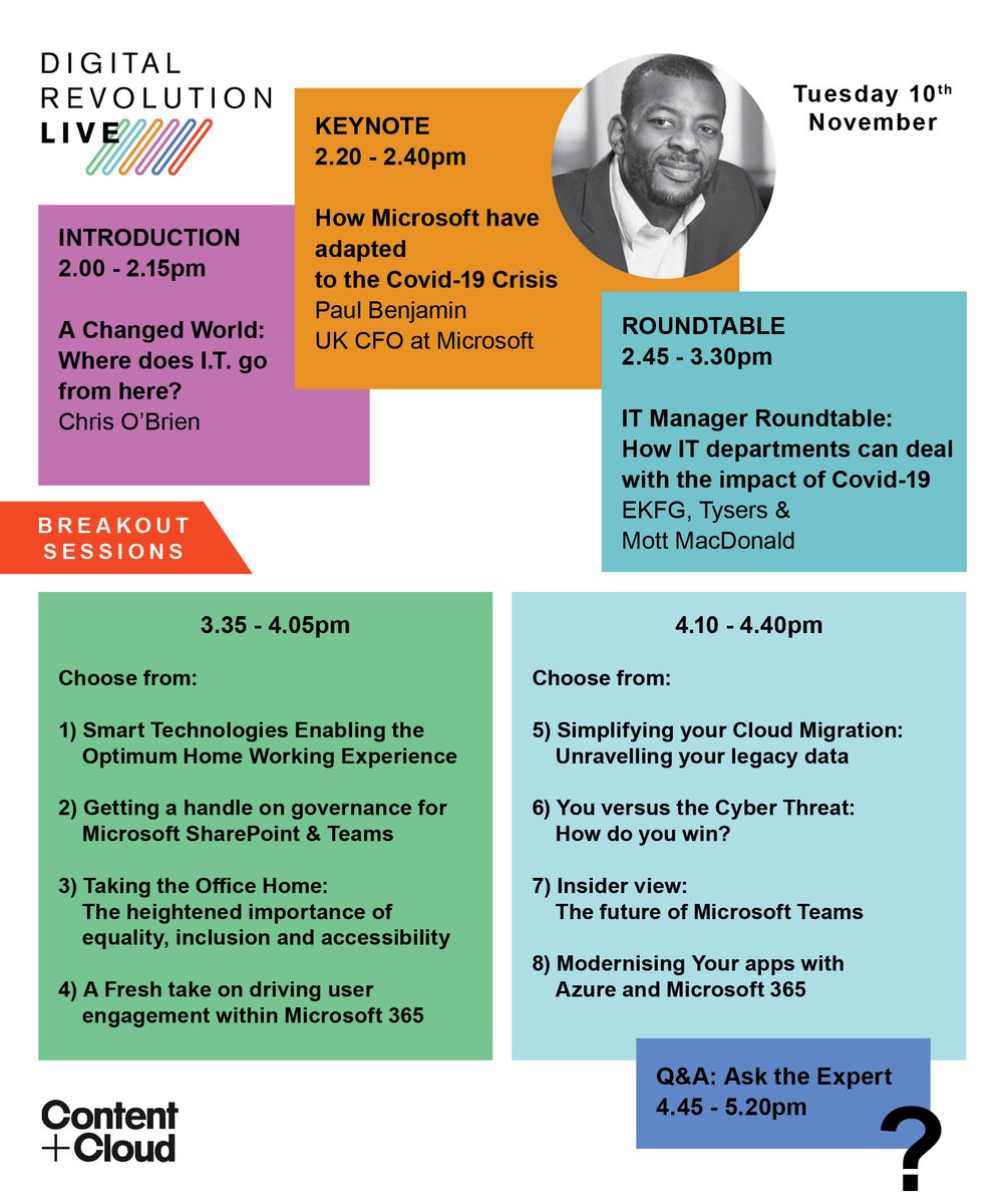 ContentandCode's tweet image. Are you ready for the Digital Revolution?
Check out the agenda for @content_cloud_ digital conference! The line-up speaks for itself. With individual days focusing on a range technical and business challenges.
Find out more here: hubs.ly/H0yp69s0