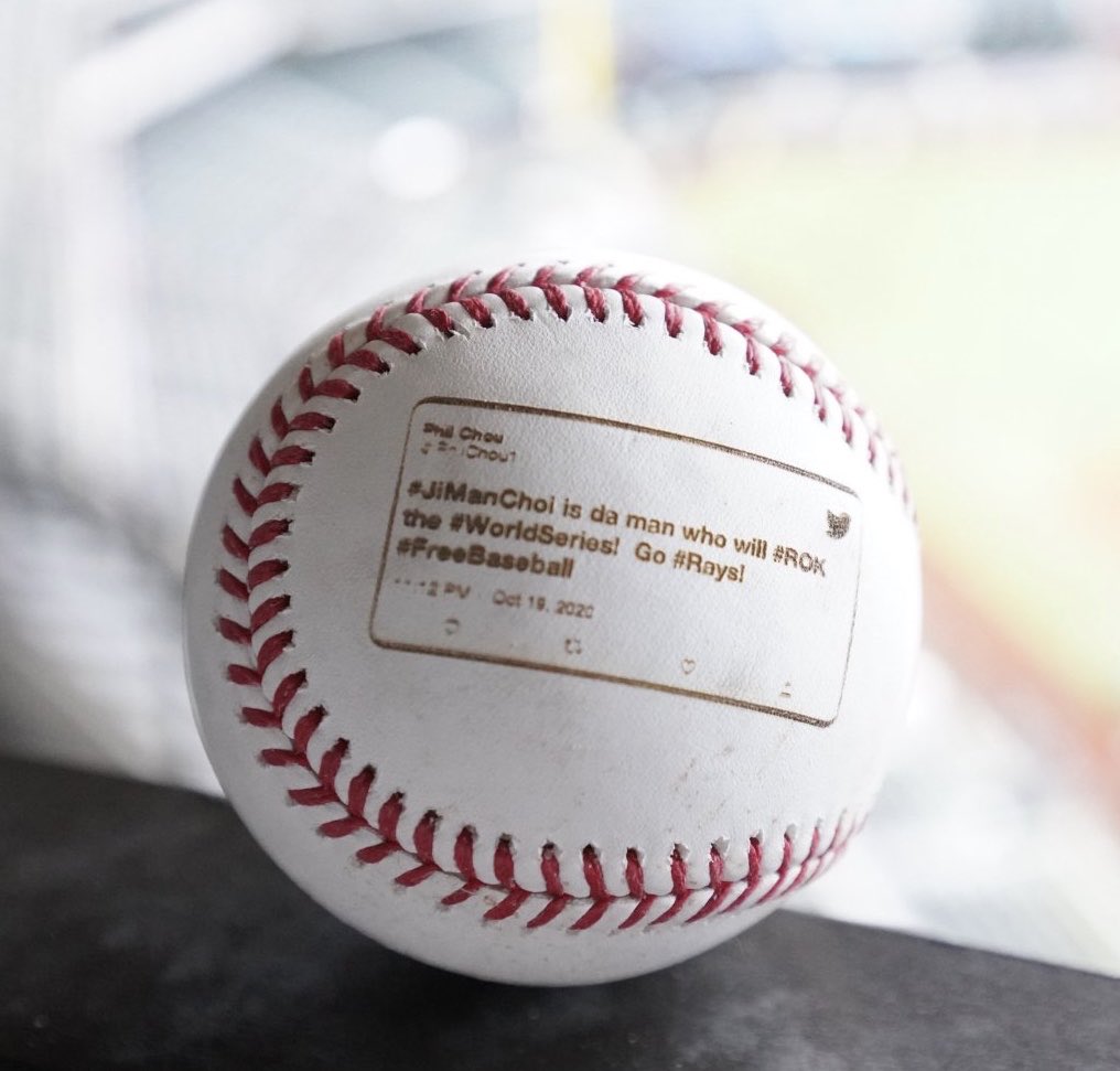 Thanks #MLB for printing my Tweet on a #WorldSeries BP ball!  #JiManChoi is #G-$ in the #postseason !  #GoRays!