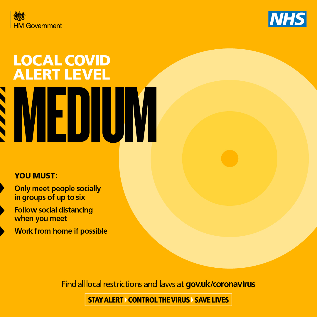 BLMKHealthCare's tweet photo. #Bedfordshire, #Luton and #MiltonKeynes are all currently in Tier 1 at medium risk, but what does that mean?

It means:
✔️ follow the #RuleOf6
✔️ continue #socialdistancing and wearing a #facecovering
✔️ work from home if possible

Please #StayAlert and #StaySafe. https://t.co/wzLV9oD2dL