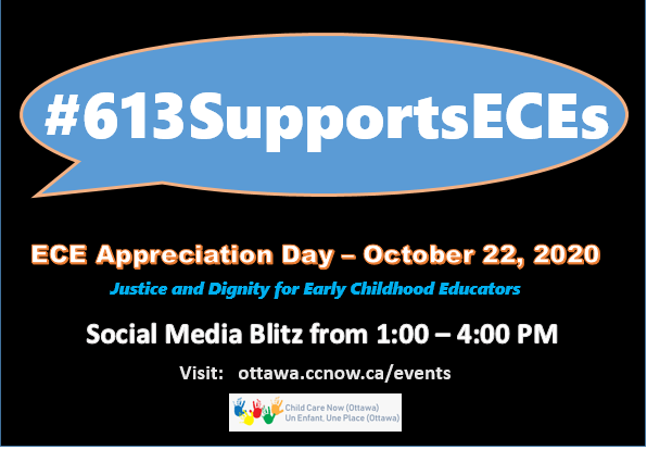 OttawaCCN's tweet image. OTTAWA - please join TODAY from 1-4pm in a social media blitz for ECE Appreciation Day!

Take photos of support for Ottawa ECEs, and demand much, much better for them. Make sure to use hashtag #613SupportsECEs with your photo

More instructions here: bit.ly/3o0zCWX