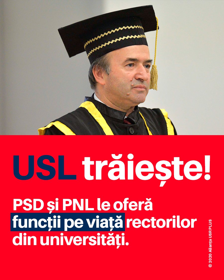 "PSD și PNL continuă să dea funcții pe viață!/De exemplu, T Toader,fost min al Justiției și slujitor al intereselor infractor din PSD,în prezent rector la Univ „Ioan Cuza” din Iași,poate rămâne în funcție pe viață./Singurele voturi împotrivă au fost cele 12 ale senatorilor USR."