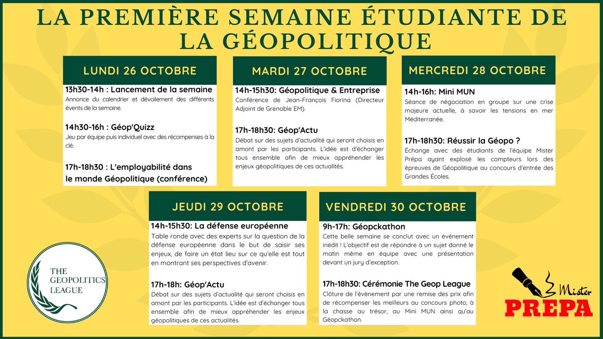 LesRDVC's tweet photo. RDVC s’unit avec @MisterPrepa et 8 autres associations étudiantes pour réaliser la
première semaine étudiante de la géopolitique. Rendez-vous la semaine du 26 au 30
octobre 2020 !
@TheGeopoLeague 
@tbs_education https://t.co/LMuF8vm0IC