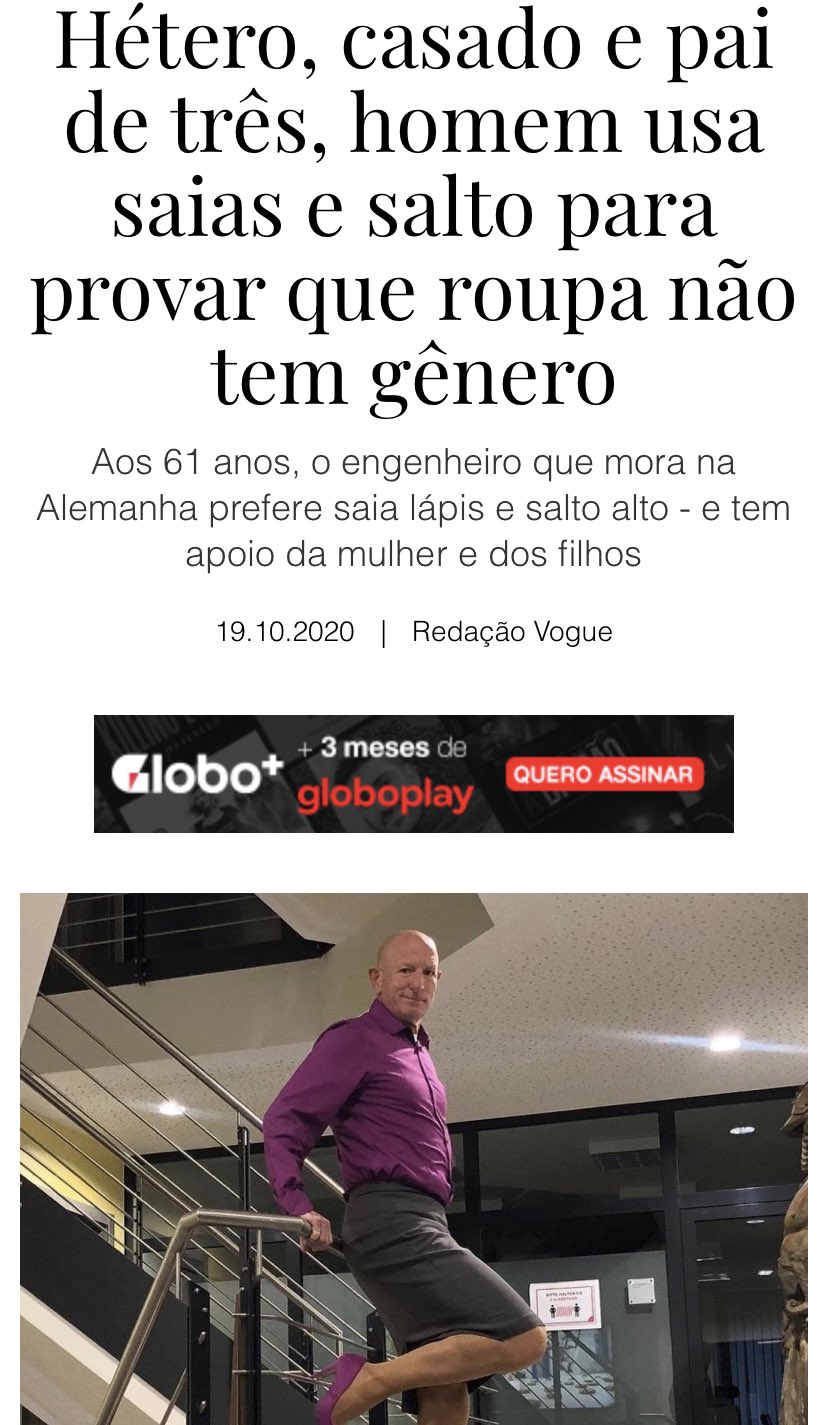 Hétero, casado e pai de três, homem usa saias e salto para provar que roupa  não tem gênero - Vogue